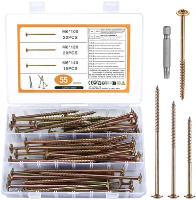 Dailygoods- Platte Kopschroeven 55 Stuks - Houten Bouwschroeven - Torx-Platte Kopschroeven - Constructieschroeven - Verzinkt - Corrosiebestendig - Houtschroeven