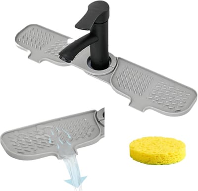 Set van 2 siliconen afvoerextractormatten met spatbescherming en houten borstel, ideaal voor keuken en badkamer, voorkomt wateroverlast en houdt het schoon