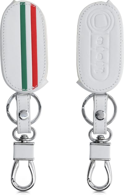 kwmobile autosleutelhoes geschikt voor Fiat Lancia 3-knops inklapbare autosleutel - Hoesje van imitatieleer in groen / rood / wit - Italiaanse Strepen design