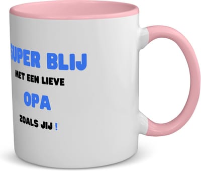 Akyol - super blij met een lieve opa zoals jij koffiemok - theemok - roze - Opa - de liefste opa - verjaardag - cadeautje voor opa - opa artikelen - kado - geschenk - 350 ML inhoud