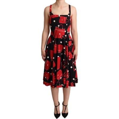 Dolce & Gabbana Vrouwen Zwart Rood Zakje Print A-lijn Jurk van Mid Lengte
