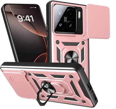 MobyDefend Hoesje - Geschikt voor Xiaomi 15 - Pantsercase Met Draaibare Ring - Rosé