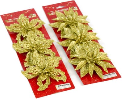 Gerimport Decoratie bloemen op clip - 6x stuks - goud - kunststof - bloemen versiering