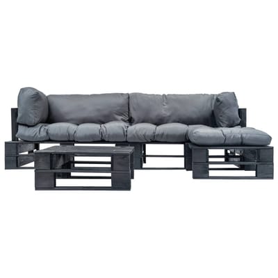 vidaXL - 4-delige - Loungeset - pallet - met - grijze - kussens - hout