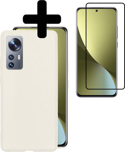 Hoesje - Met Screenprotector - Geschikt voor Xiaomi 12 - Sterk & Shockproof - Back Cover - Siliconen Case - Telefoon Hoes - Telefoonhoesjes - Wit