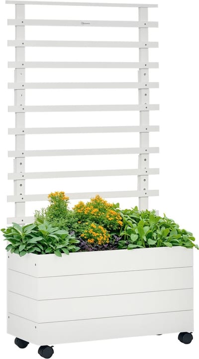 Outsunny - Verhoogde Plantenbak - Dennenhout - met Klimrek - Wit
