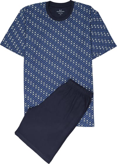 Gotzburg heren shortama O-hals - donker- met lichtblauw en wit dessin