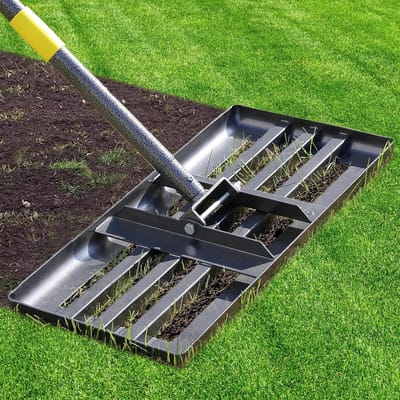 Gazon nivelleerhark - Tuinhark Grond - Gazon Egaliseren - Verstelbaar Handvat - 17x10 Inch Kop - Zwart