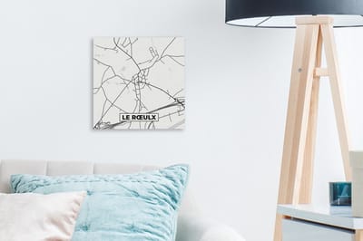 Canvas Schilderij Plattegrond – Le Rœulx – Zwart Wit – Stadskaart - Kaart - België - 20x20 cm - Wanddecoratie