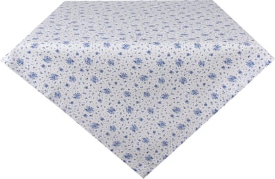 Clayre & Eef Tafelkleed 100x100 cm Wit Blauw Katoen Roosjes