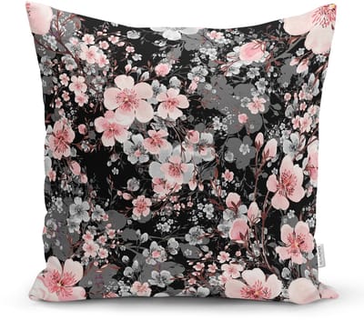 Kussensloop - kussenhoes - Sierkussenhoes - hoes voor vloerkussens 70x70cm - Bloemen op zwart - Kussenhoesje