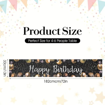 Dailygoods- Tafelloper Happy Birthday - 183 x 33 cm - Zwart/Goud - Polyester - Robuust - Duurzaam - Tafelkleed
