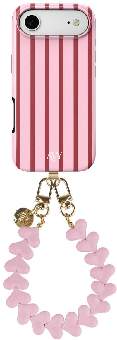 AVY Hoesje Met Telefoonkoord | Geschikt voor Apple iPhone Air | Compatibel met MagSafe | Hard Shell Back Cover | Stijlvol Bijpassend Koord 30CM | Linea Hearts | Roze