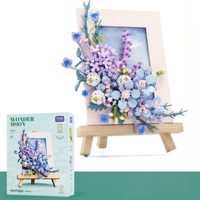 Blocs de construction de cadre photo en forme de langue des fleurs Bouquet de décorations de bureau en microparticules Cadeaux de vacances créatifs pour filles 19.8*16.3*23cm gray