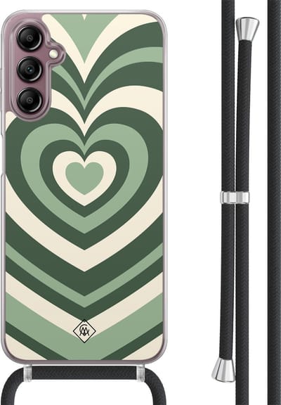 Casimoda® hoesje met koord - Geschikt voor Samsung A14 - Hart Swirl Groen - Afneembaar koord - TPU/acryl - Groen