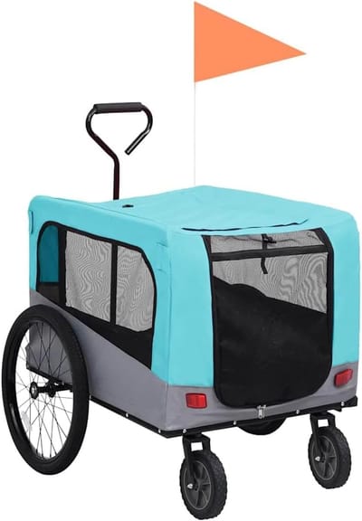 Dierenfietskar - Hondenwagen - Veilig Vervoer - 2-in-1 Functionaliteit - 63x131x107 cm - Blauw Grijs