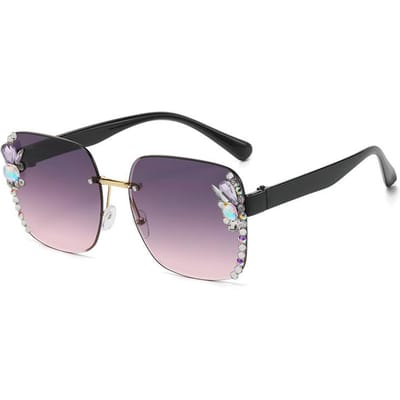 Randloze gesneden randen voor dames Diamant bezette zonnebril Mode groot montuur Zonwering Bescherming UV Zonnebrillen [Source factory straight hair]