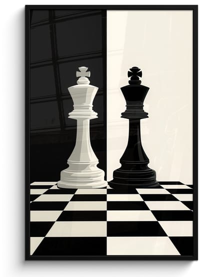 Poster in lijst - Fotolijst 80x120 cm - Posters - Schaakstukken - Koning - Geblokt - Zwart - Posterlijst zwart - Decoratie - Wanddecoratie woonkamer - Muurdecoratie slaapkamer - Kerstversiering - Kerstdecoratie voor binnen - Kerstmis