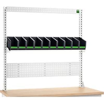 Bott verso A6 montageframeset, voor verso werkbank, geperforeerd paneel, 10 bottBoxen, B 1350 x D 435 x H 1357 mm, plaatstaal, RAL 7035 lichtgrijs