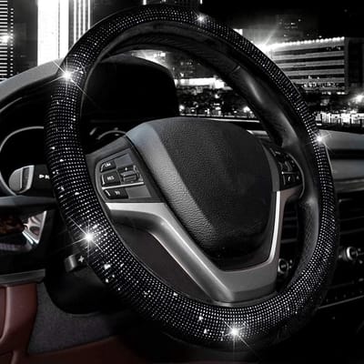 Famanu – Stuurhoes met bling bling kristal voor dames en heren, fonkelende auto wielbeschermer, universele pasvorm van 15 inch