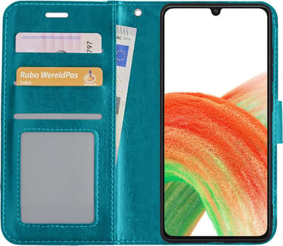Hoesje Met Pasjeshouder - Geschikt voor Samsung Galaxy A33 - Luxe Bookcase Portemonee - Flip Case - Kunstleer Book Case - Flipcase - Book Cover - Walletcase - Portemonneehoes - Turquoise