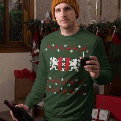 Amsterdam Kersttrui Groen Wapen Van Amsterdam - Maat XS - Uniseks Fit - Kerstkleding Voor Dames & Heren