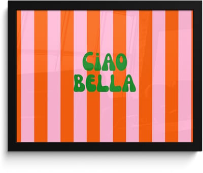 Poster in lijst - Fotolijst 40x30 cm - Posters - Strepen - Oranje - Verticaal - Ciao bella - Posterlijst zwart - Decoratie - Wanddecoratie woonkamer - Muurdecoratie slaapkamer