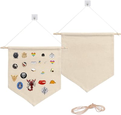 Multifunctionele Witte Canvas Wanddecoratie met Pennants en Ophanghaken - Set van 2 Stuks voor Thuis en Feestjes