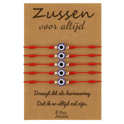 Vriendschapsarmbandjes voor 5 "Zussen voor altijd" - Red Eye - Sisters Armbandjes met Cadeau Kaartje - Rood - Elastisch Verstelbaar - Pax Amare
