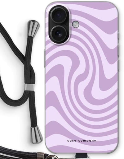 Case Company® - Hoesje met koord geschikt voor iPhone 16 hoesje met Koord - Swirl Paars - Telefoonhoesje met Zwart Koord - Bescherming aan alle Kanten en Over de Schermrand