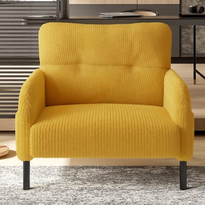 DESMIU Zitbank 120 Cm - 2-Zits Met Hoge Rugleuning En Zijvak - Voor Woonkamer En Slaapkamer - Cord Geel