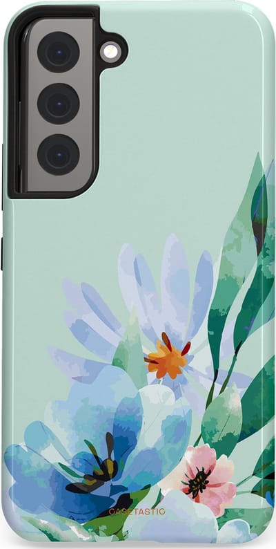 Casetastic hoesje geschikt voor Samsung Galaxy S22 - Dubbellaagse bescherming - Lente schildering - Fashion Case - Lichtgrijs Lichtblauw Mintgroen