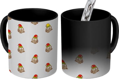 Magische Mok - Foto op Warmte Mokken - Koffiemok - Uil - Kerstmuts - Cartoon - Kind - Design - Magic Mok - Beker - 350 ML - Theemok