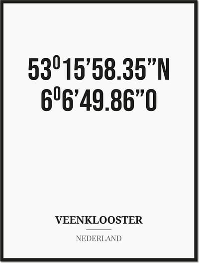 Poster/kaart VEENKLOOSTER met coördinaten