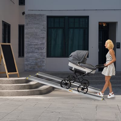 2X Telescopische Rolstoelrampe 122-213cm Aanpasbare Telescopische Rampe Antirutsch en Draagbaar Telescopische Rampe Tot 300 Kg Voor Handmatige Rolstoelen Aluminium Rampe Voor Trappen En Drempels