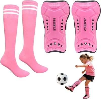 Scheenbeschermers Voetbal Set - Scheenbeschermers Kinderen - Voetbal Training - Met Bijpassende Sokken - One Size - Roze