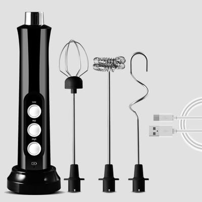 Melkopschuimer - Melkopschuimer elektrisch - Melkopschuimers - Melkopschuimer electrisch - USB oplaadbare melkopschuimer - 3-snelheden elektrische schuimmaker - Met roestvrijstalen garde - Voor koffie-cappuccino-latte-matcha-eiwitpoeder - Zwart