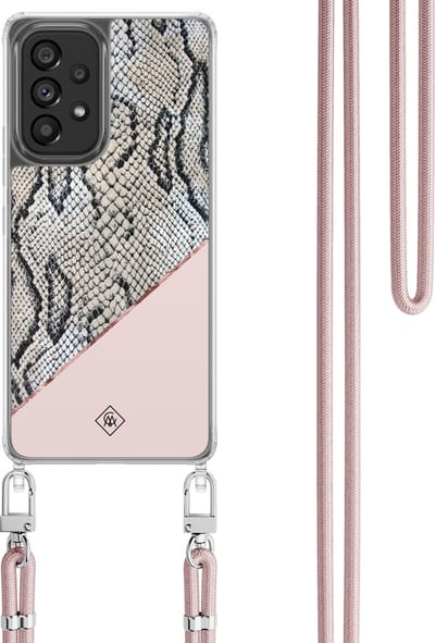 Casimoda® hoesje met koord - Geschikt voor Samsung A53 - Snake Print - Afneembaar koord - TPU/polycarbonaat - Roze