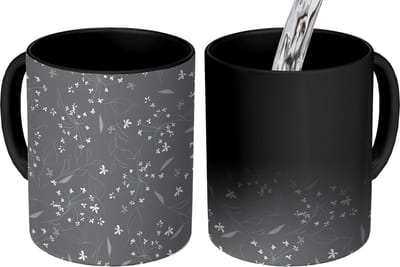 Magische Mok - Foto op Warmte Mokken - Koffiemok - Bloemen - Wit - Patronen - Magic Mok - Beker - 350 ML - Theemok