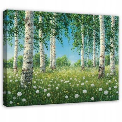 WALLARENA - Schilderij op canvas - 100x70 cm - Beeld van berkenbomen in de natuur - Geschikt voor slaapkamer, woonkamer, keuken