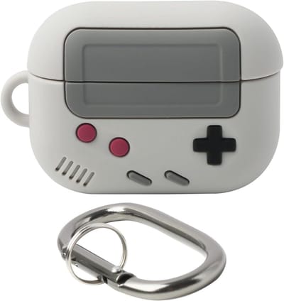 Hoes voor AirPods Pro met karabijnhaak en retro design - klassieke handheld-gameconsoles - zachte siliconen - draadloos opladen - gemakkelijk te dragen.