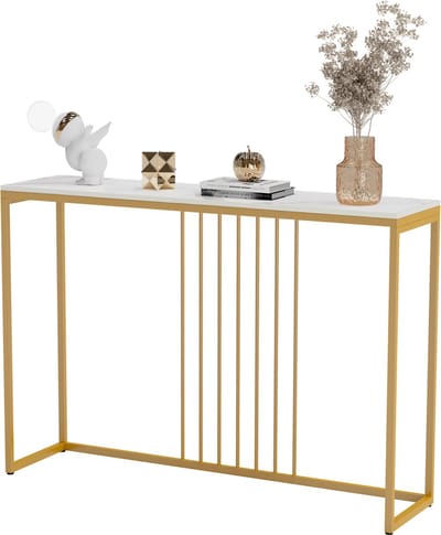 SteeFly® Luxe wandtafel - Extra lang & stijlvol - Moderne bijzettafel - Wit met goud accent - Afmetingen: 120x30x78,5 cm