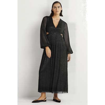 Boden Metallic Cut-out Maxi Dress Blk Maat: 16P | Maxi Jurken Outlet | Dames | Zwart