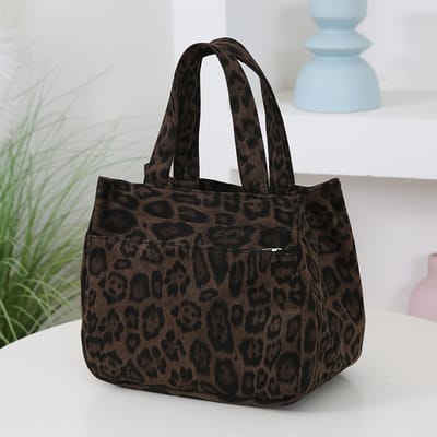 Sac Tote Chic à Imprimé Léopard pour Femmes Spacieux & Élégant avec Fermeture Éclair, Matière Nylon Durable black