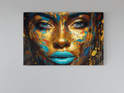 Canvas Schilderij - Vrouw Gouden Gezicht - Kleurrijk - 60x40x2 cm