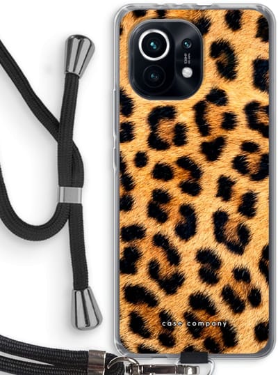 Case Company® - Hoesje met koord geschikt voor Xiaomi Mi 11 hoesje met Koord - Luipaard - Telefoonhoesje met Zwart Koord - Bescherming aan alle Kanten en Over de Schermrand
