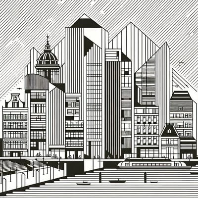 Line art amsterdam schilderij | Amsterdamse lijnen: een kunstzinnige verbeelding van de stadsmystiek | Kunst - 60x60 centimeter op Dibond | Foto op Dibond