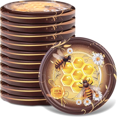 KADAX Schroefdeksel met diameter van 82 mm, metalen twist-off-deksel, reservedeksel voor inmaakpotten en weckpotten, deksel met 6 inkepingen (honingdauwhoning, 10 stuks)