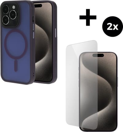 Mobiparts Hardcover MagSafe hoesje geschikt voor Apple iPhone 15 Pro - MagSafe - met 2 Screenprotectors van Gehard Glas - Paars