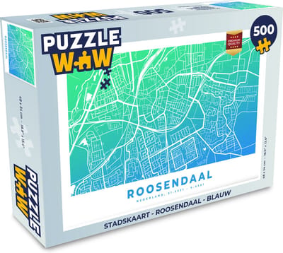 Puzzel Stadskaart - Roosendaal - Blauw - Legpuzzel - Puzzel 500 stukjes - Plattegrond